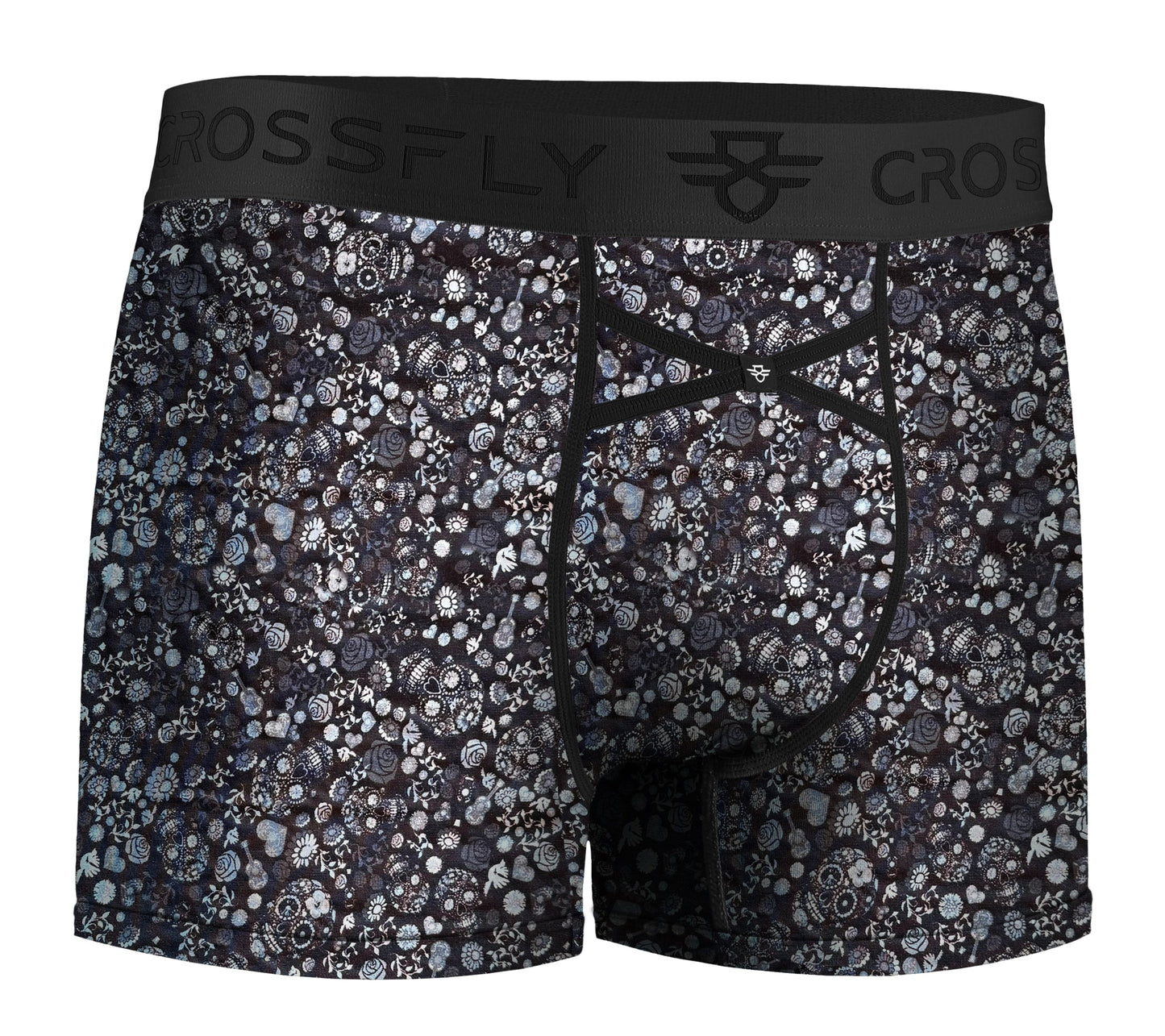 IKON Men's 3" Trunks - Skulls and Hearts Black Crossfly