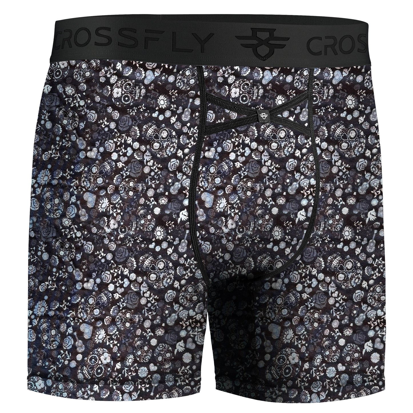 IKON Men's 6" Boxers - Skulls and Heart Black Crossfly