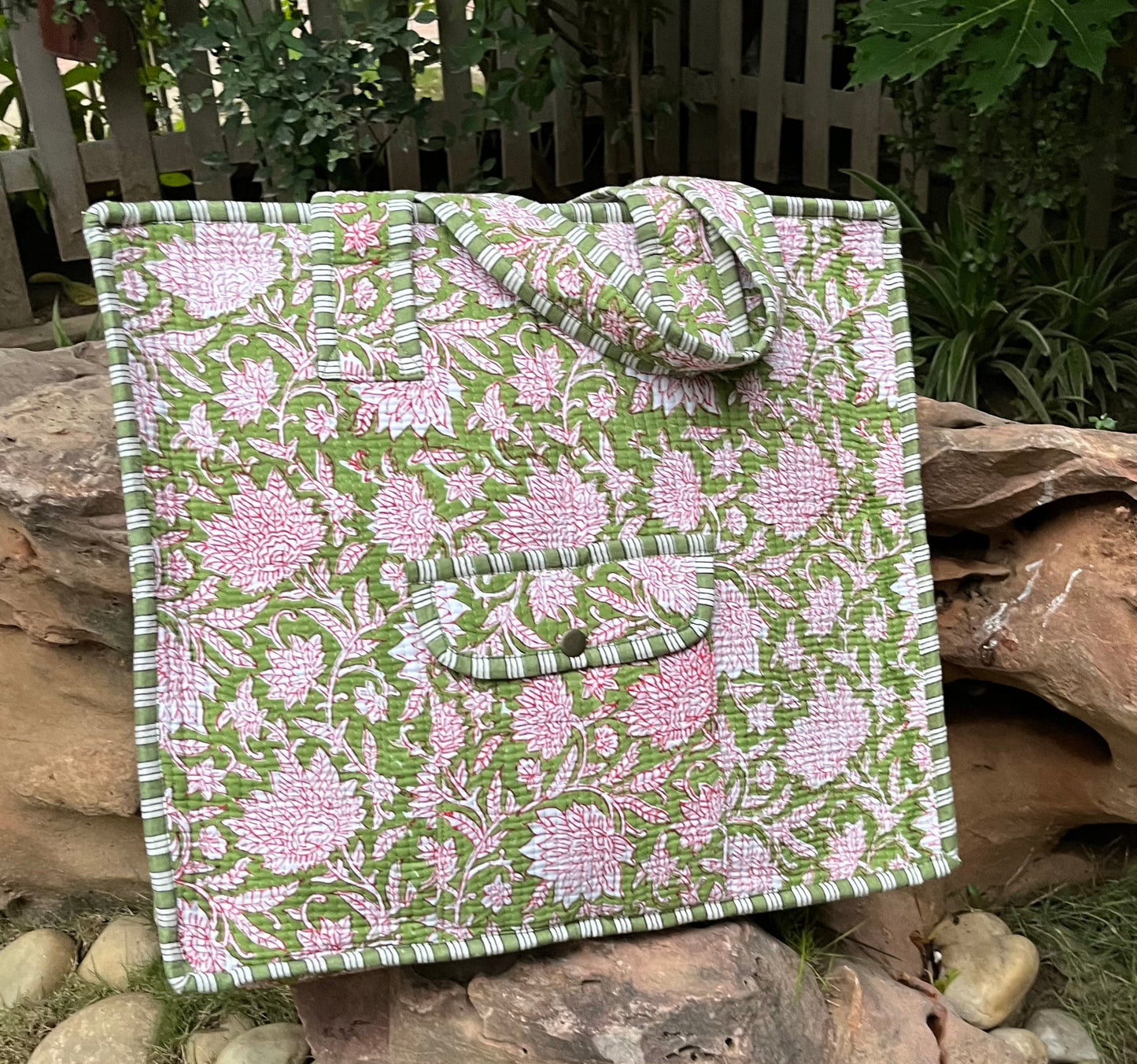 Verde Block Printed Tote Bag Naree Clothing