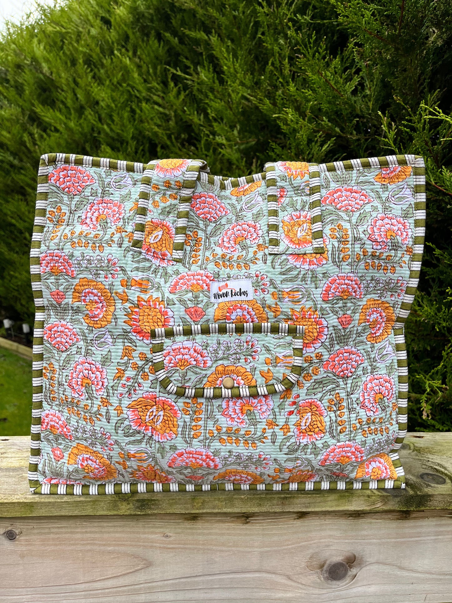 Urmi Sage Green Floral tote bag Naree Clothing