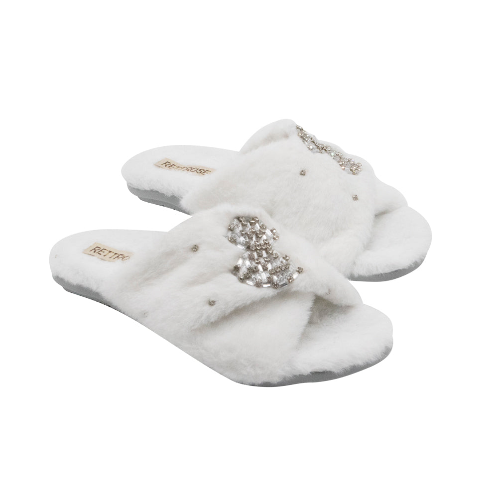 Fefe Cream Luxury Plush Diamanté Embellished Handmade Slipper Rettrose
