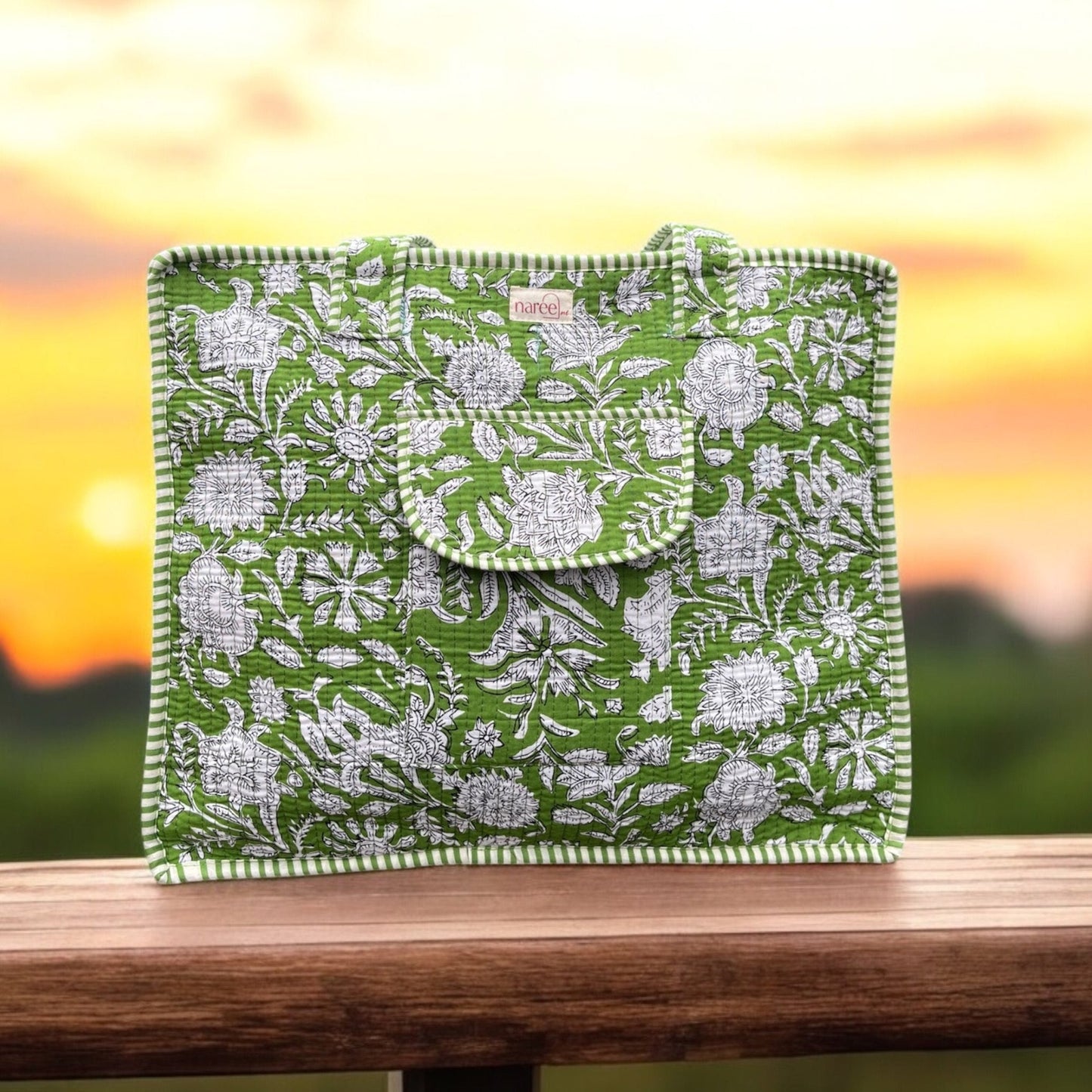 Verde Block Printed Tote Bag Naree Clothing