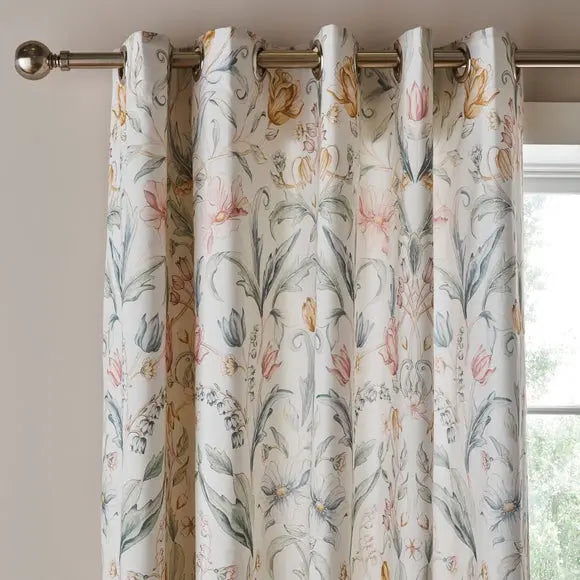 Imi Tulip Floral Cotton Blackout Eyelet Curtains Dunelm