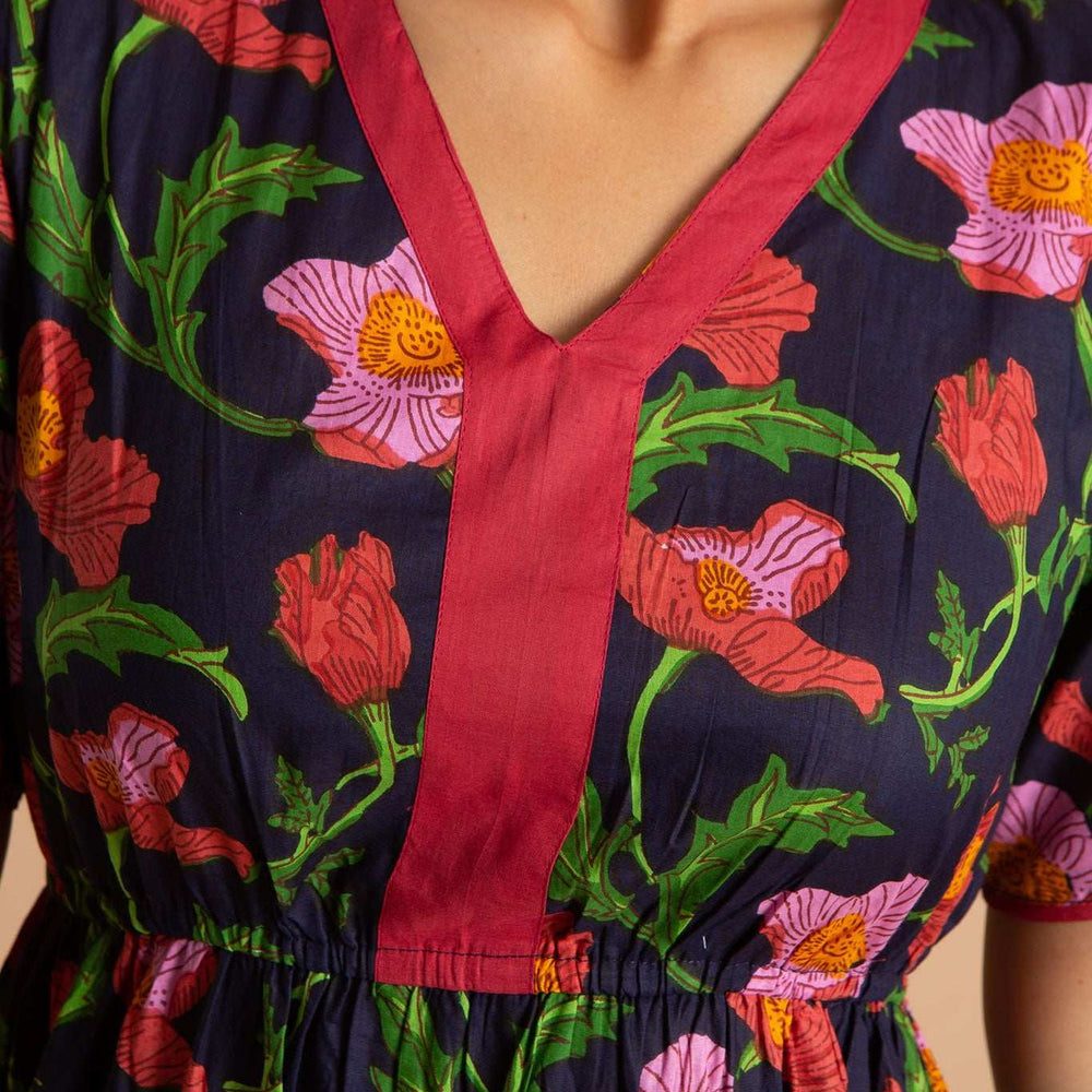 Midnight Sweetpea Floral Cotton Dress inara