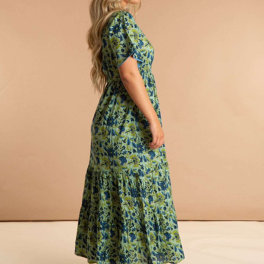 Lime Patchouli Floral Cotton Dress inara