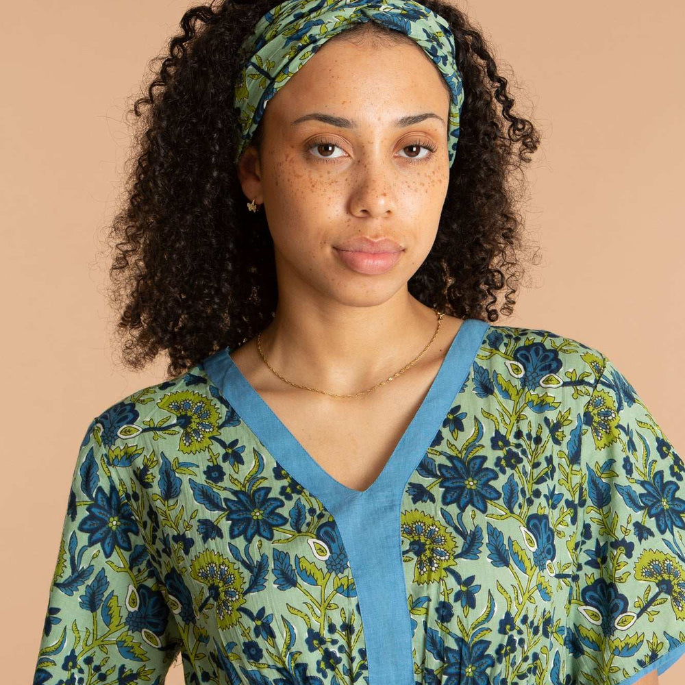 Lime Patchouli Floral Cotton Hair Scarf inara