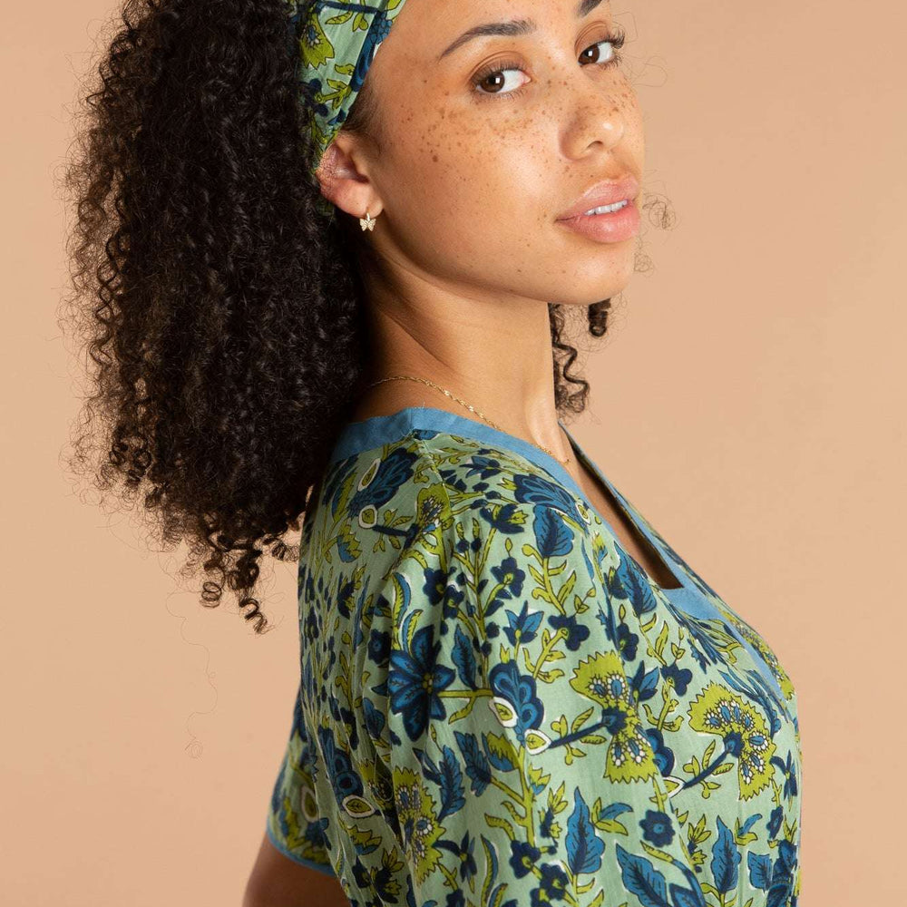 Lime Patchouli Floral Cotton Hair Scarf inara
