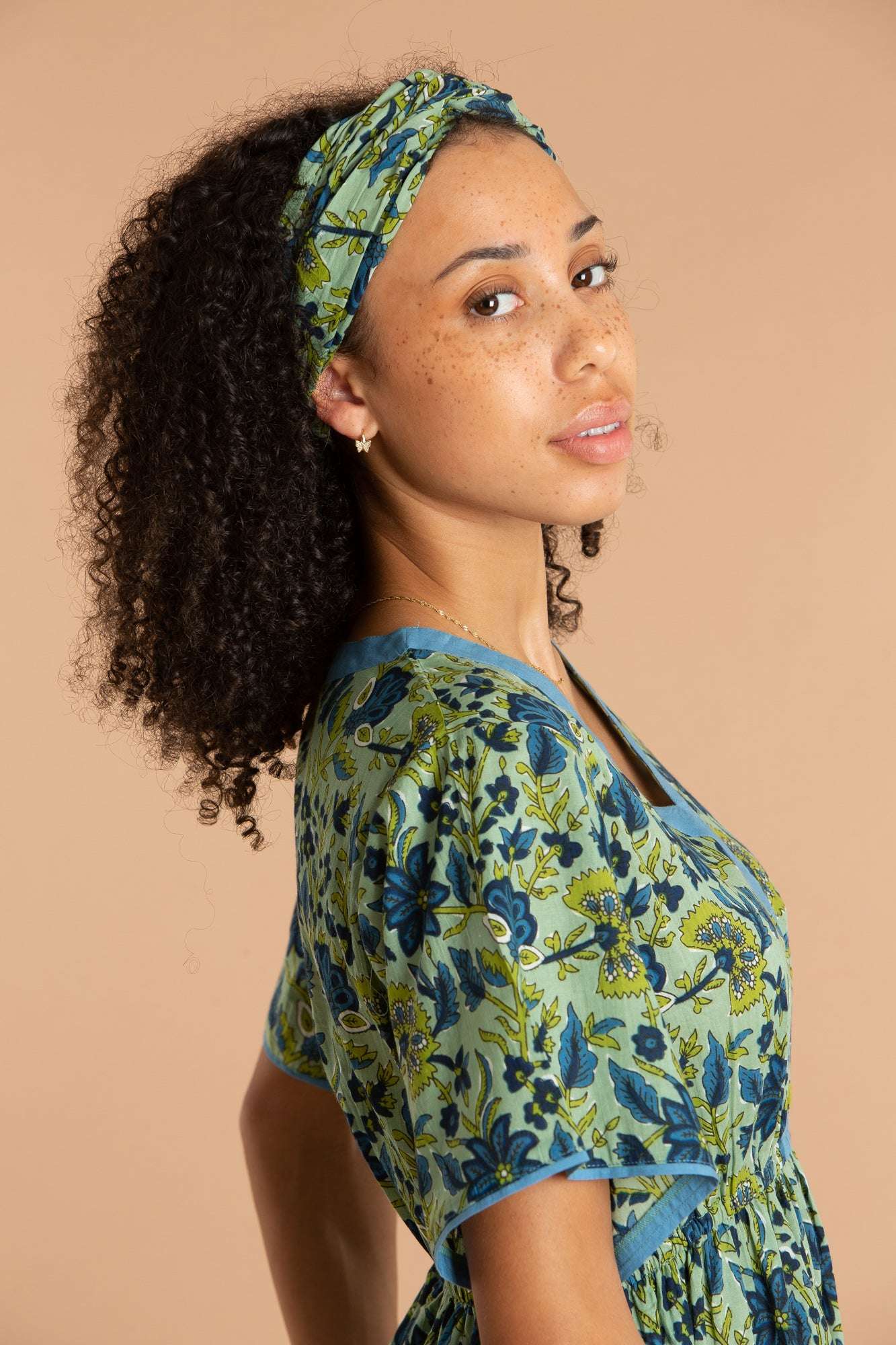 Lime Patchouli Floral Cotton Hair Scarf inara