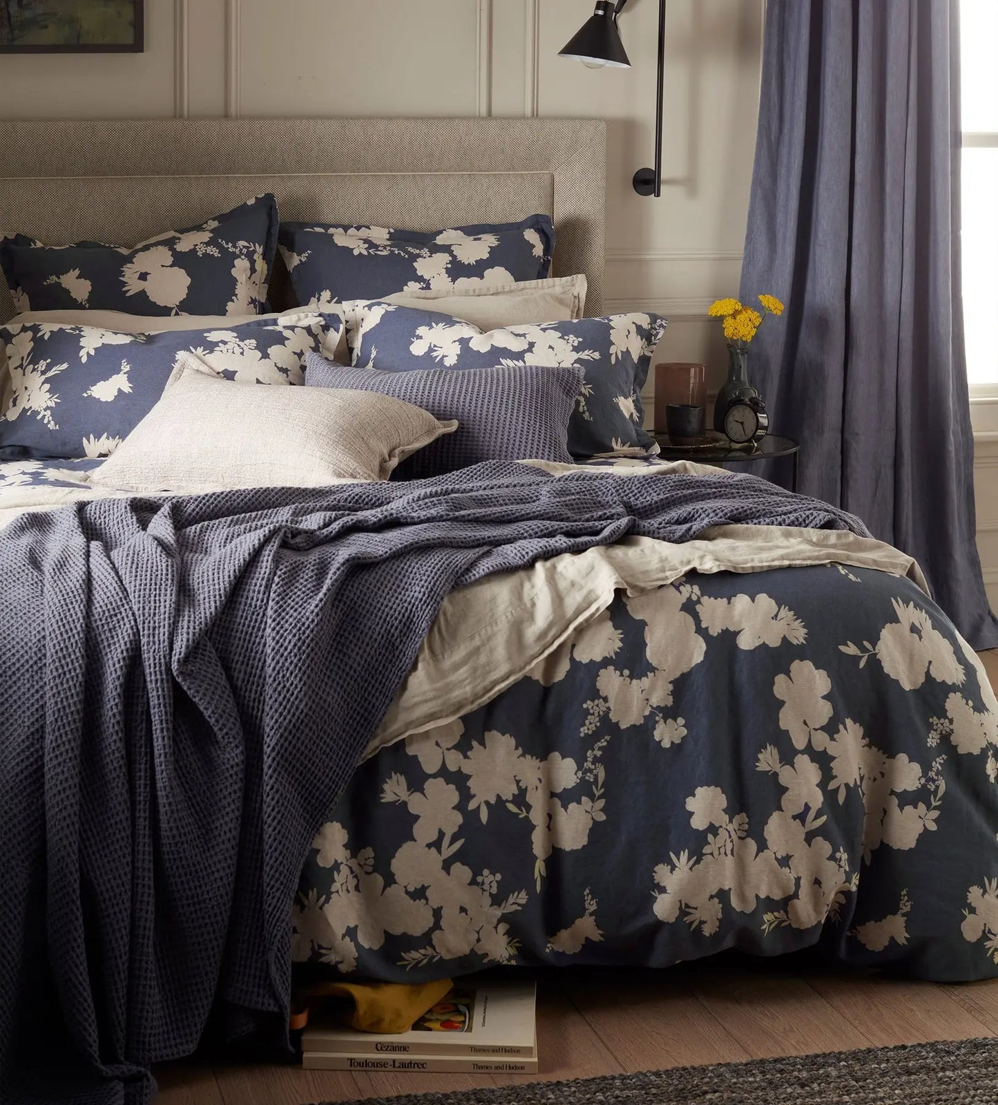 Ink Blue Flower Press Linen Blend Duvet Cover The Secret Linen Store