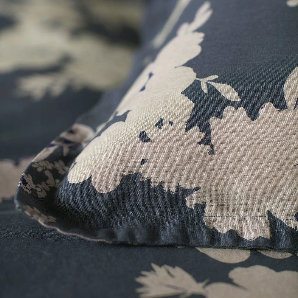 Ink Blue Flower Press Linen Blend Pillowcase The Secret Linen Store