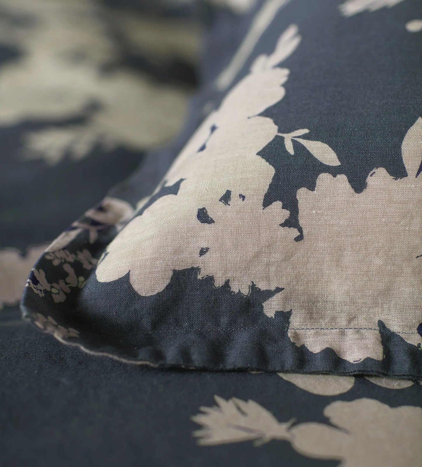 Ink Blue Flower Press Linen Blend Pillowcase The Secret Linen Store