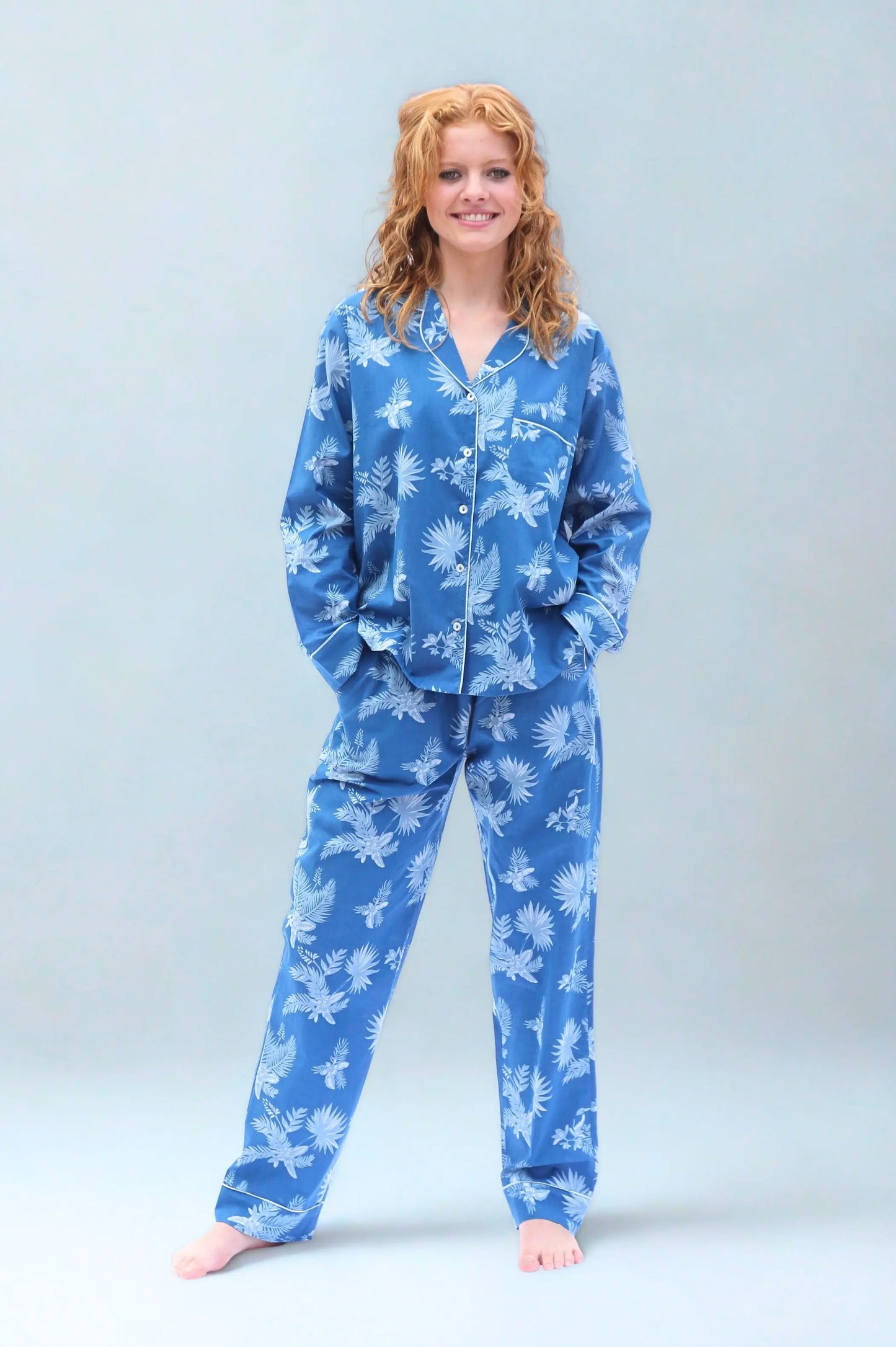 Ipanema Long Sleeve Organic Cotton Pyjama Set in Blue Print AMOKA DALO