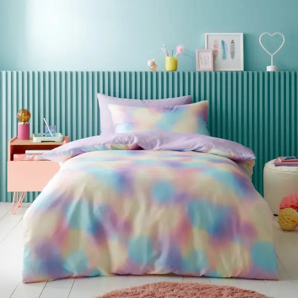 Iridescent Satin Reversible Duvet Cover and Pillowcase Set Dunelm