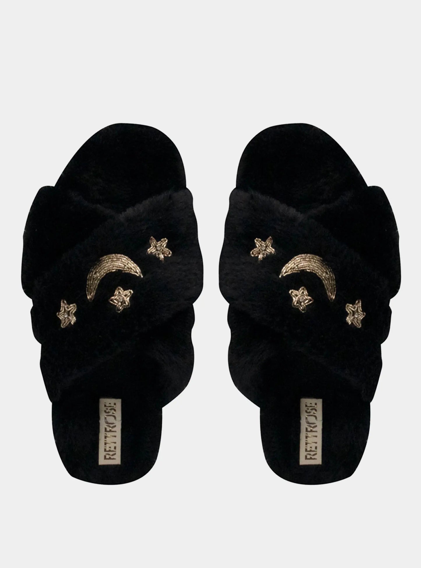 Isabel Black Luxury Plush Diamanté Embellished Handmade Slipper Rettrose