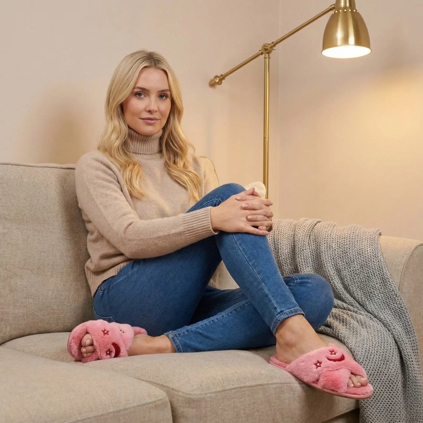 Isabel Pink Luxury Plush Diamanté Embellished Handmade Slipper Rettrose