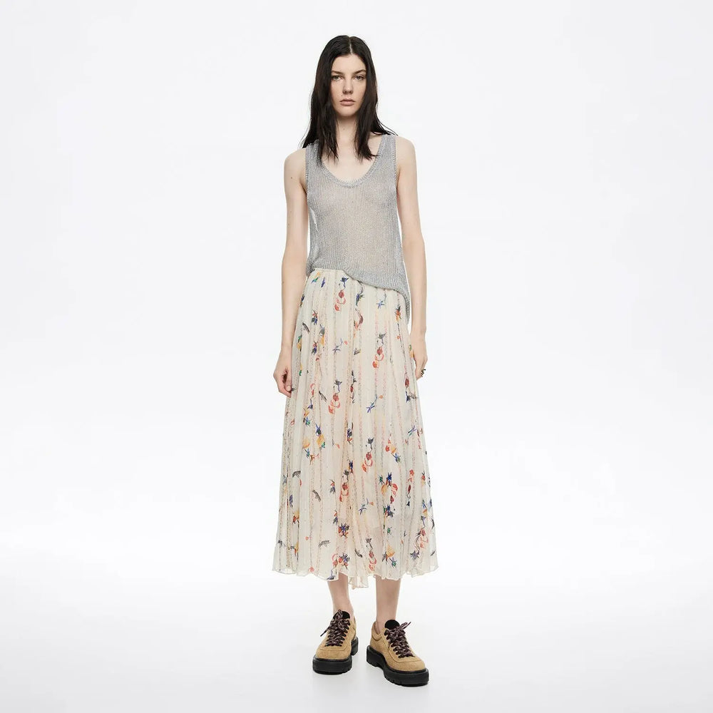 Ivory Flowers Scan flared midi skirt Bimba y Lola UK