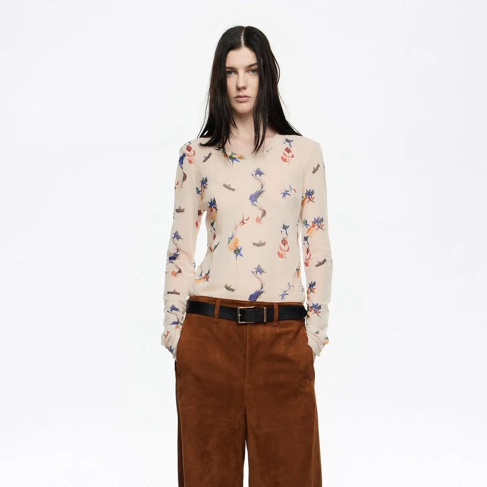 Ivory Flowers Scan tulle fitted T-shirt Bimba y Lola UK