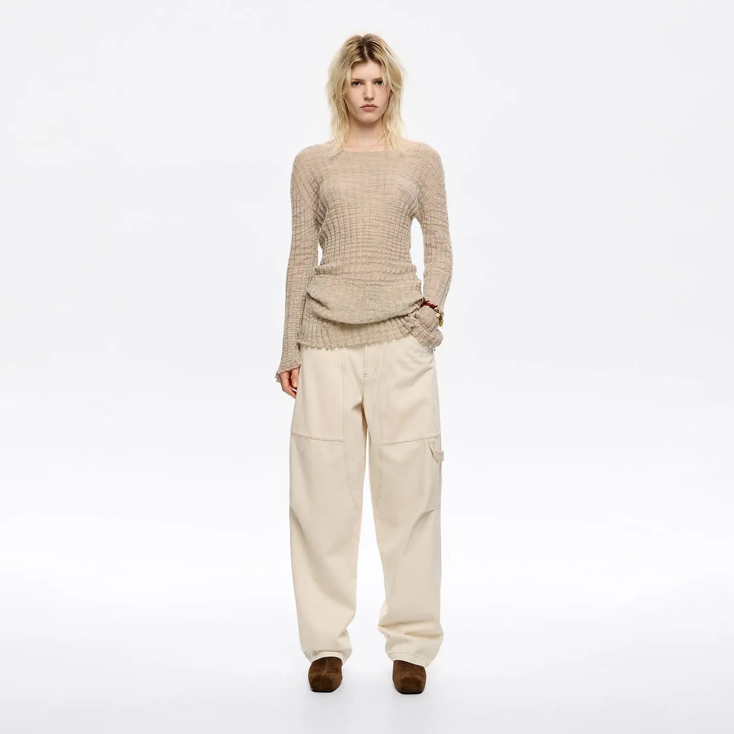 Ivory denim trousers with zips Bimba y Lola UK