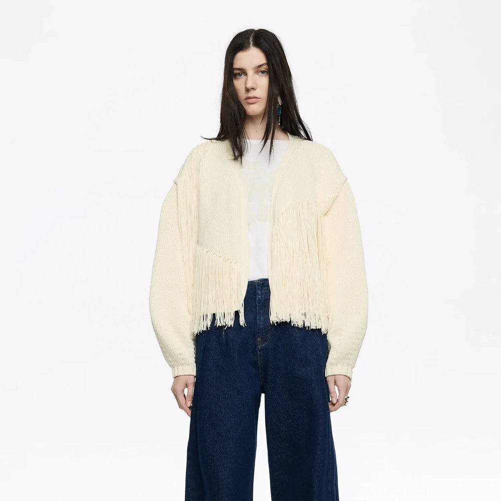 Ivory fringed knit cardigan Bimba y Lola UK