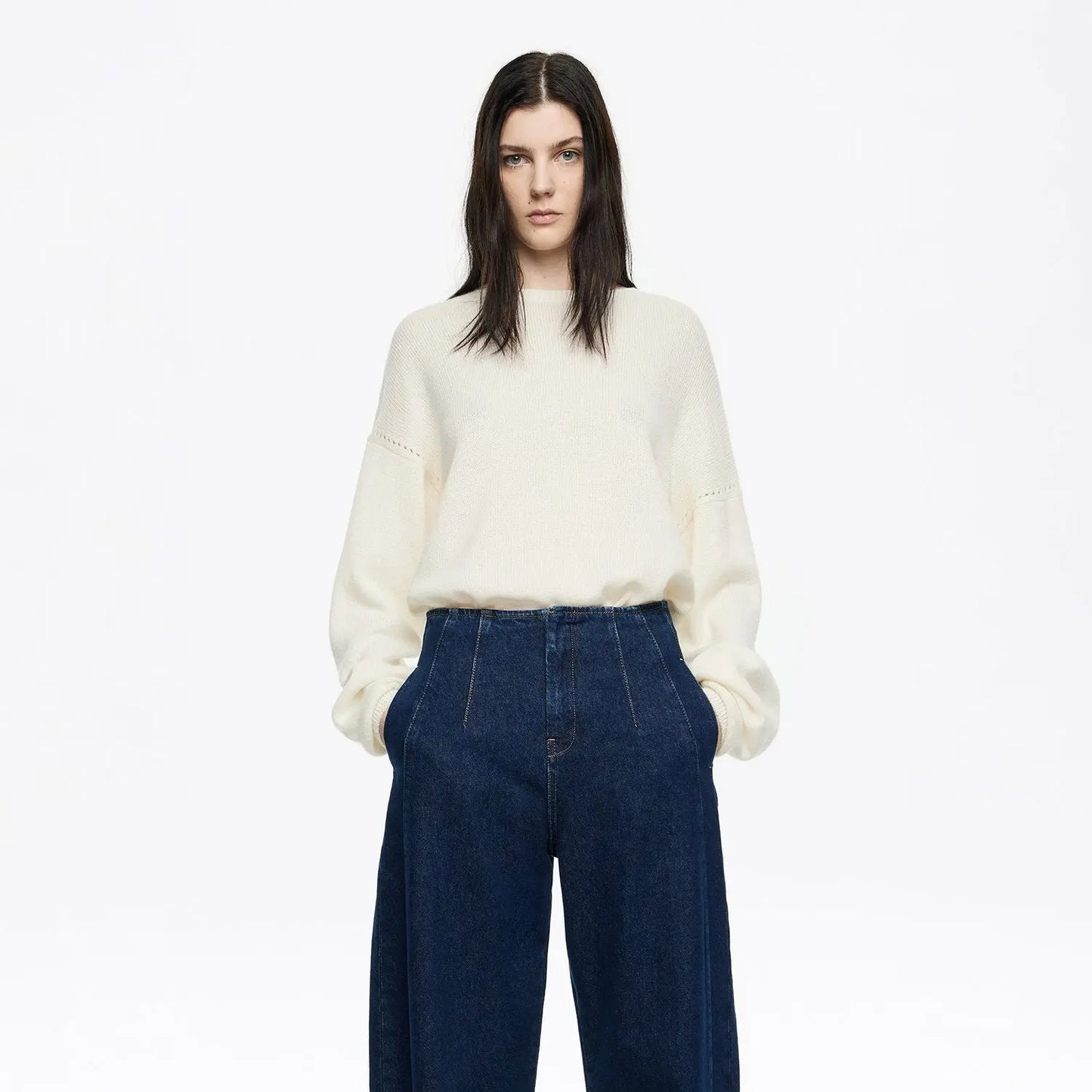 Ivory open-knit wool sweater Bimba y Lola UK