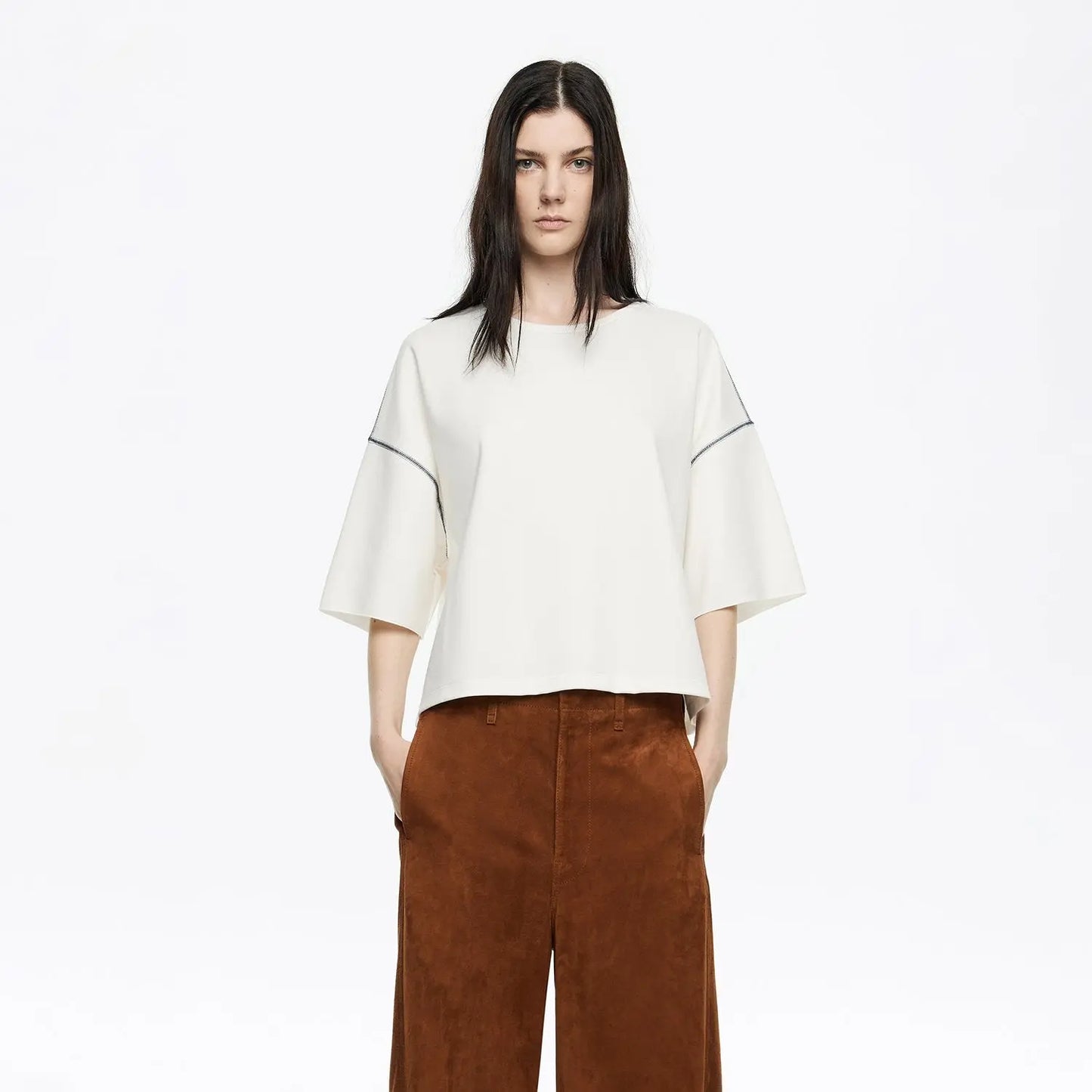 Ivory ponte di roma T-shirt with stitching Bimba y Lola UK