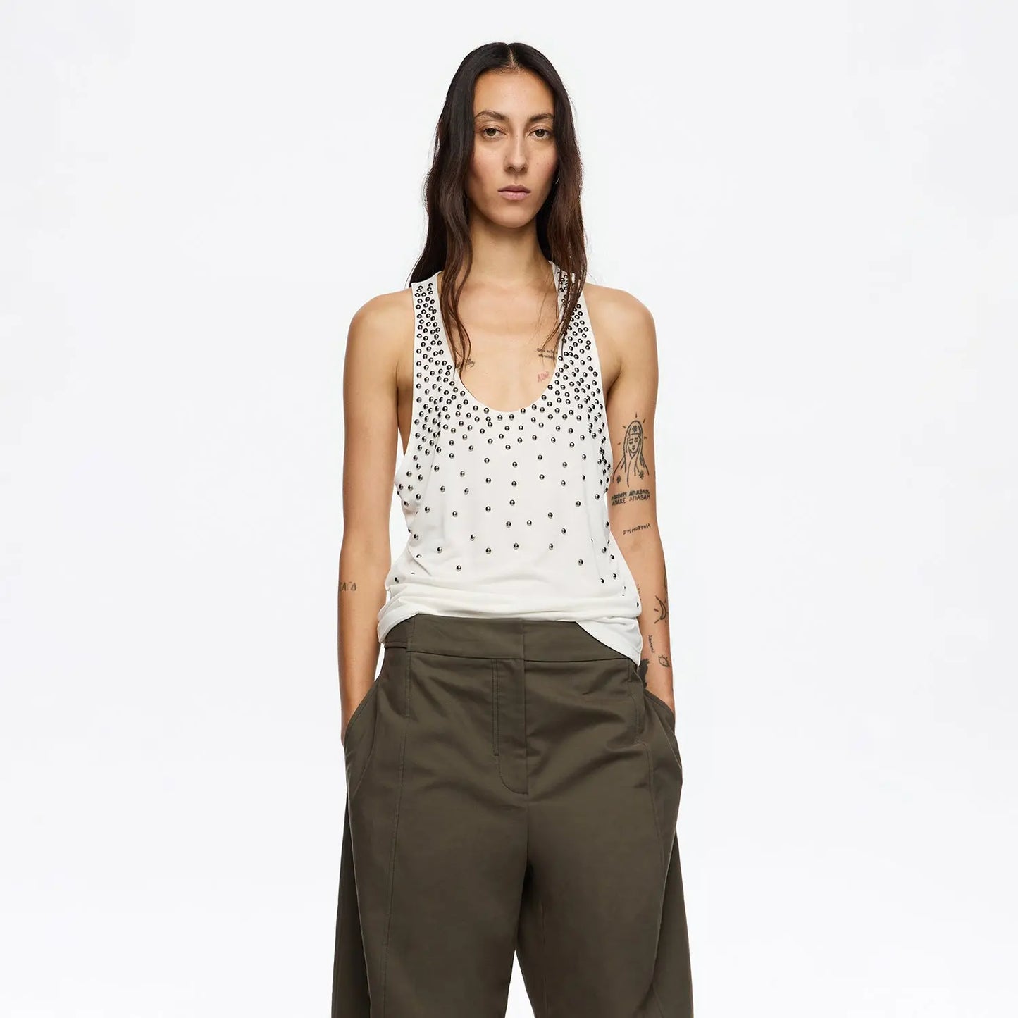 Ivory studded sleeveless T-shirt Bimba y Lola UK