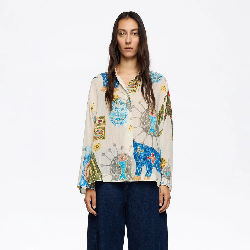 Ivory textured Big Mask straight shirt Bimba y Lola UK