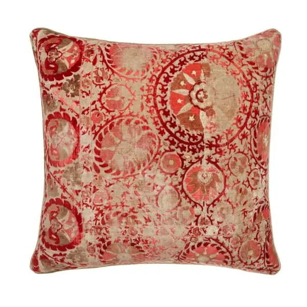Iznik Red, Sustainable Feather, Cushion Velvet Floral & Kilim Andrew Martin