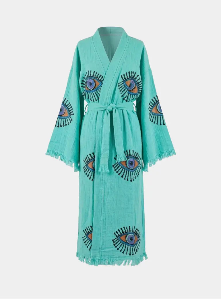 Jade Green Eye Long Organic Cotton Robe Loome Lifestyle