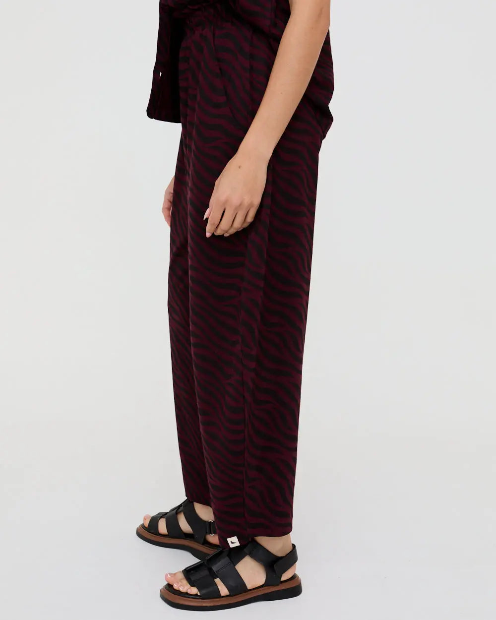 Jae Burgundy Tiger Print Barrel Leg Trouser Turtledove London