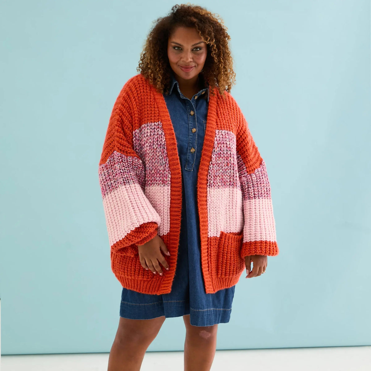 Janie Oversized Chunky Stripe Cardigan - Orange Cara & The Sky
