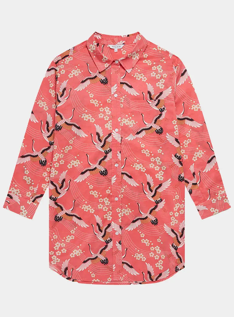 Japanese Crane on Organic Cotton Nightshirt