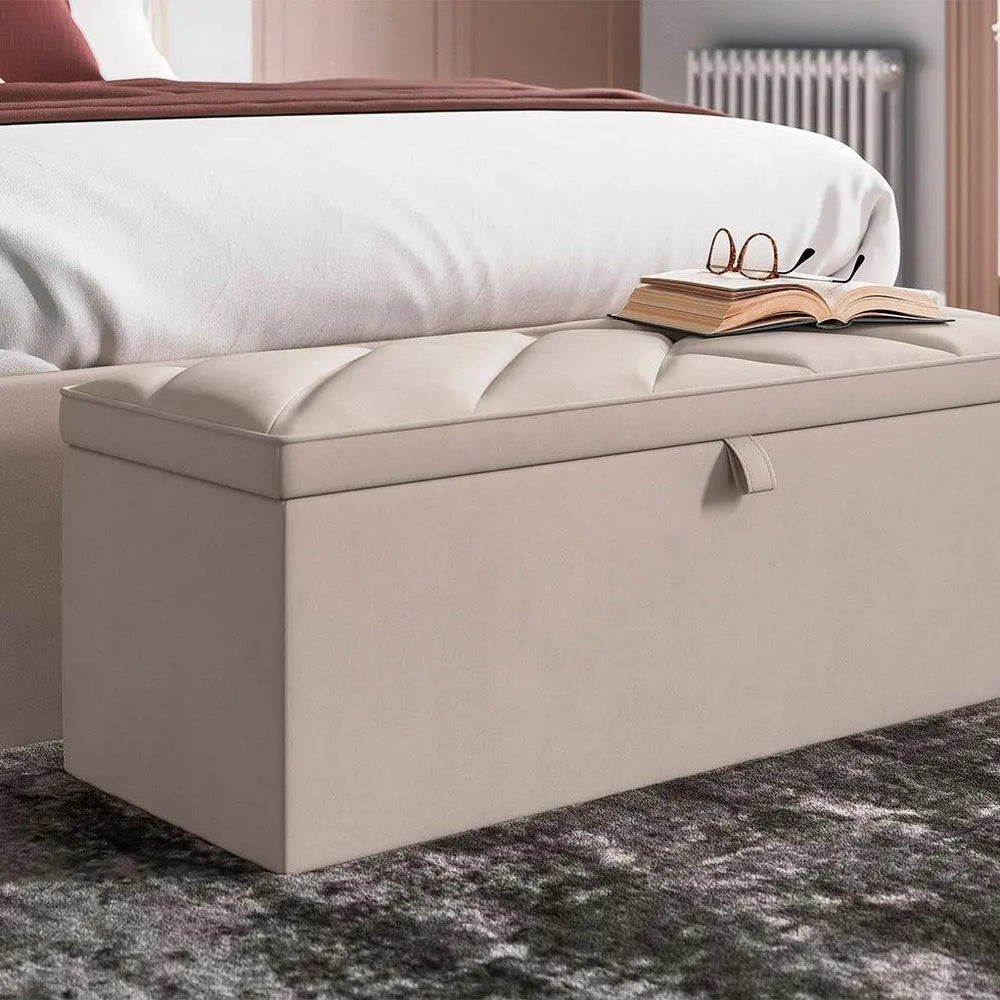 Jay Velvet-Finish Blanket Box - Beige Dreams