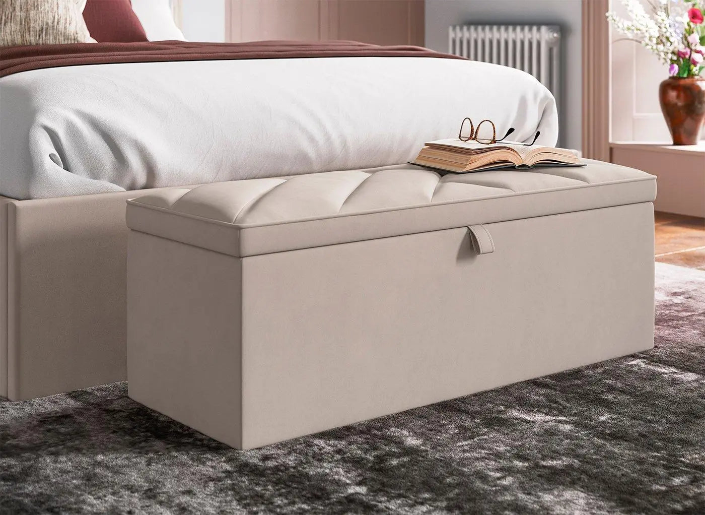 Jay Velvet-Finish Blanket Box - Beige Dreams