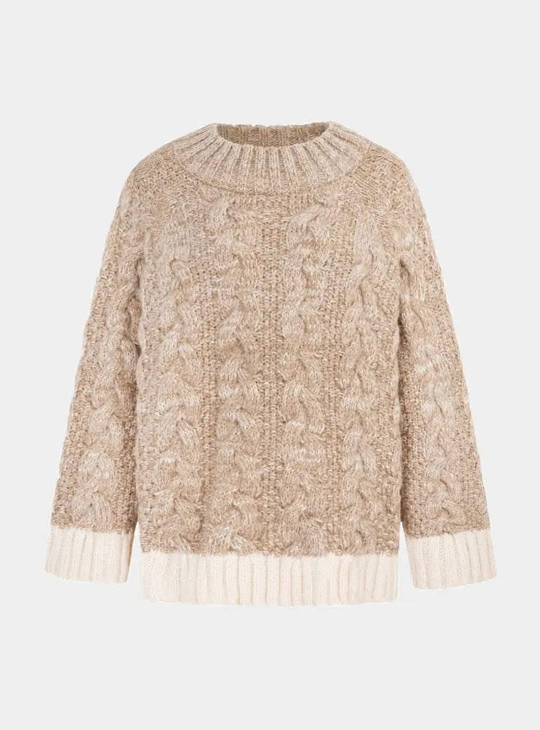 Jennie Cable High Neck Balloon Sleeve Jumper - Beige Cara & The Sky