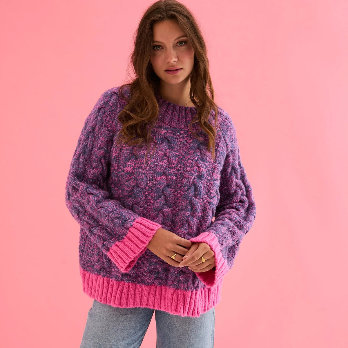 Jennie Cable High Neck Balloon Sleeve Jumper - Denim Cara & The Sky