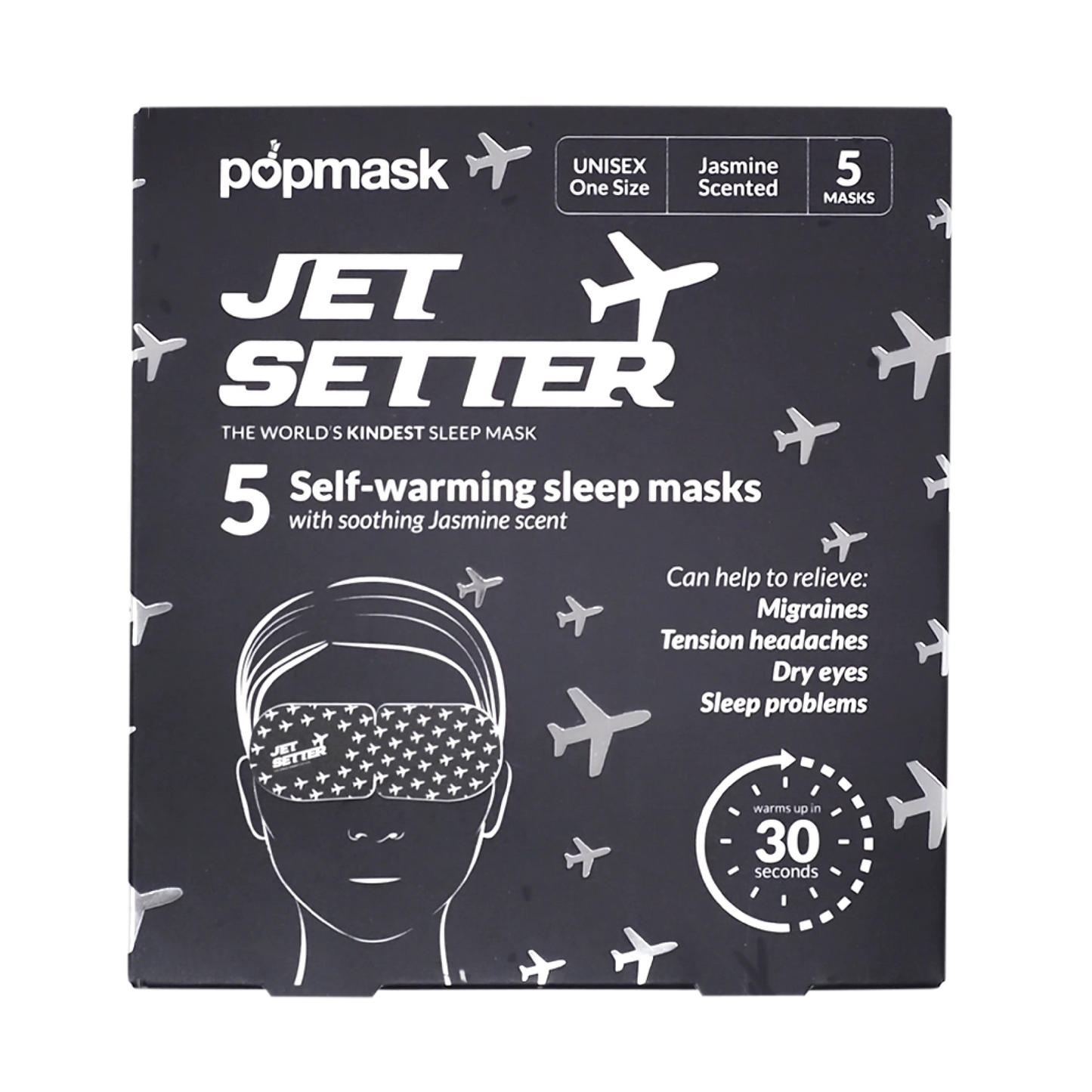Jet Setter Jasmine Scented Self-Warming Sleep Masks (5 Pack) Popmask