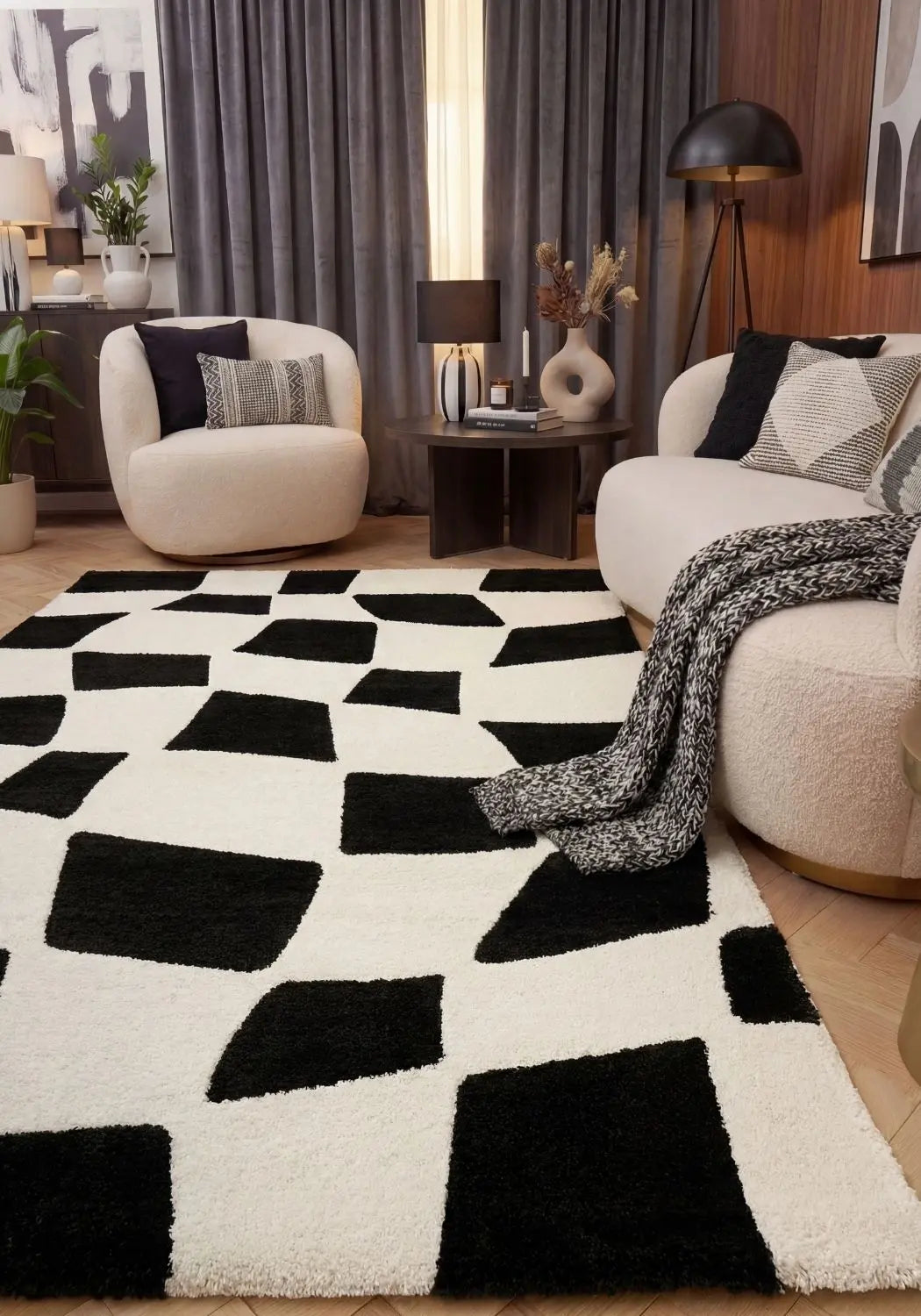 Joli Checkered Black & White Rug The Rugs
