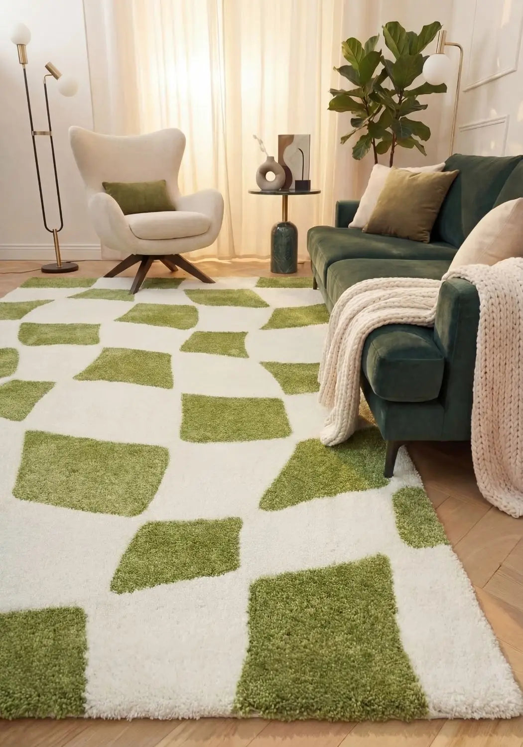 Joli Checkered Green & White Rug The Rugs