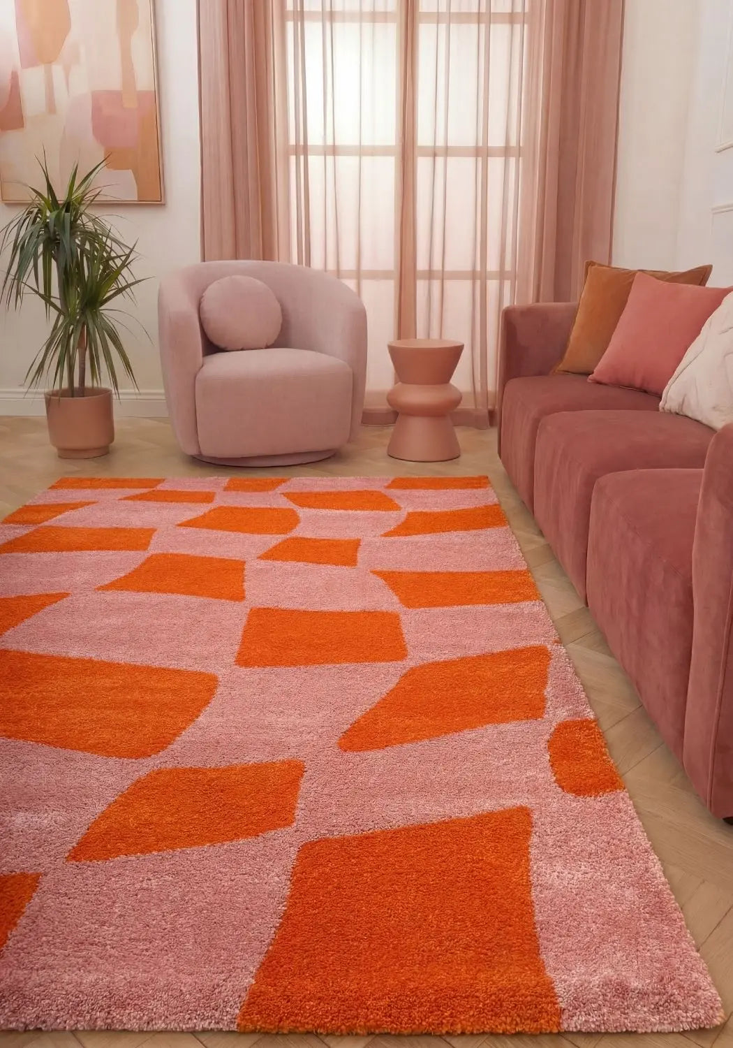 Joli Checkered Orange & Pink Rug The Rugs