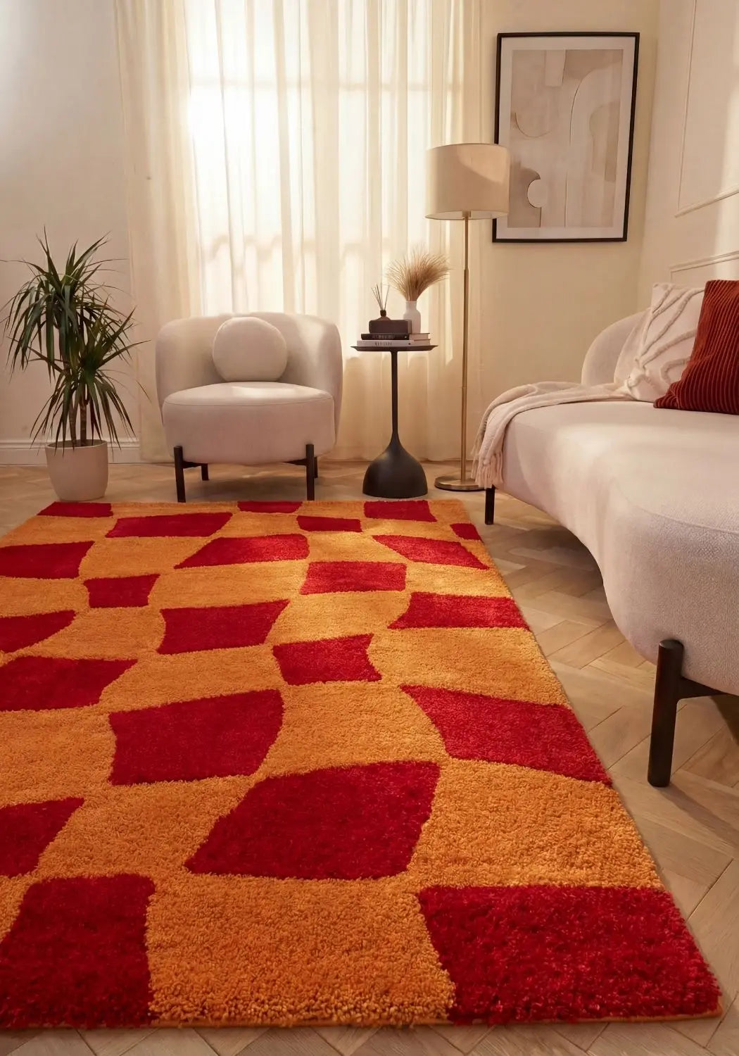 Joli Checkered Red & Orange Rug The Rugs