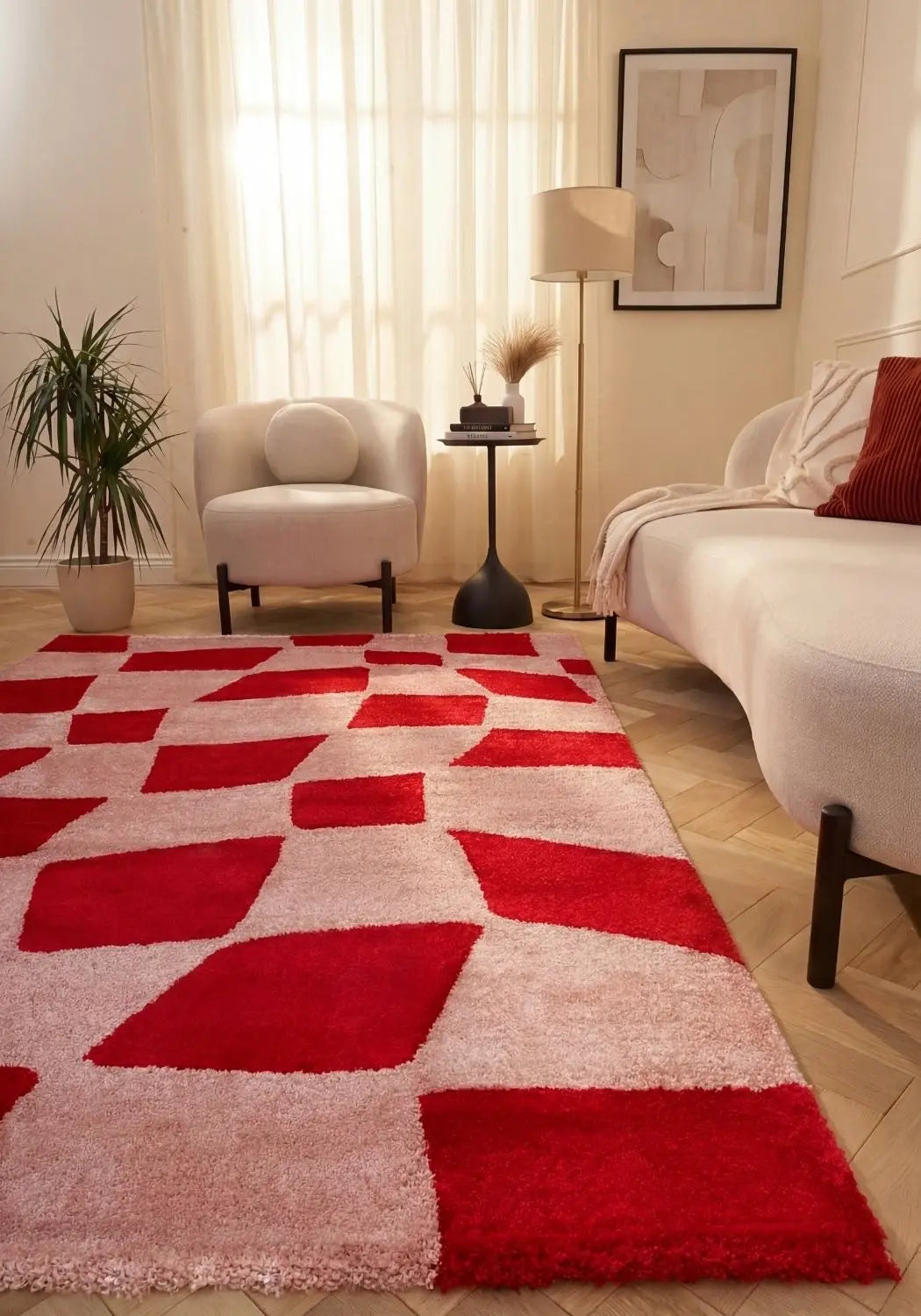 Joli Checkered Red & Pink Rug The Rugs