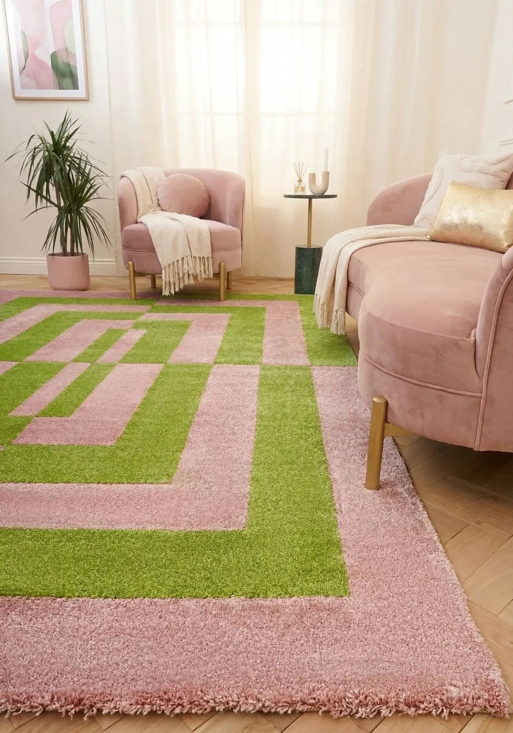 Joli Geometric Green & Pink Rug The Rugs
