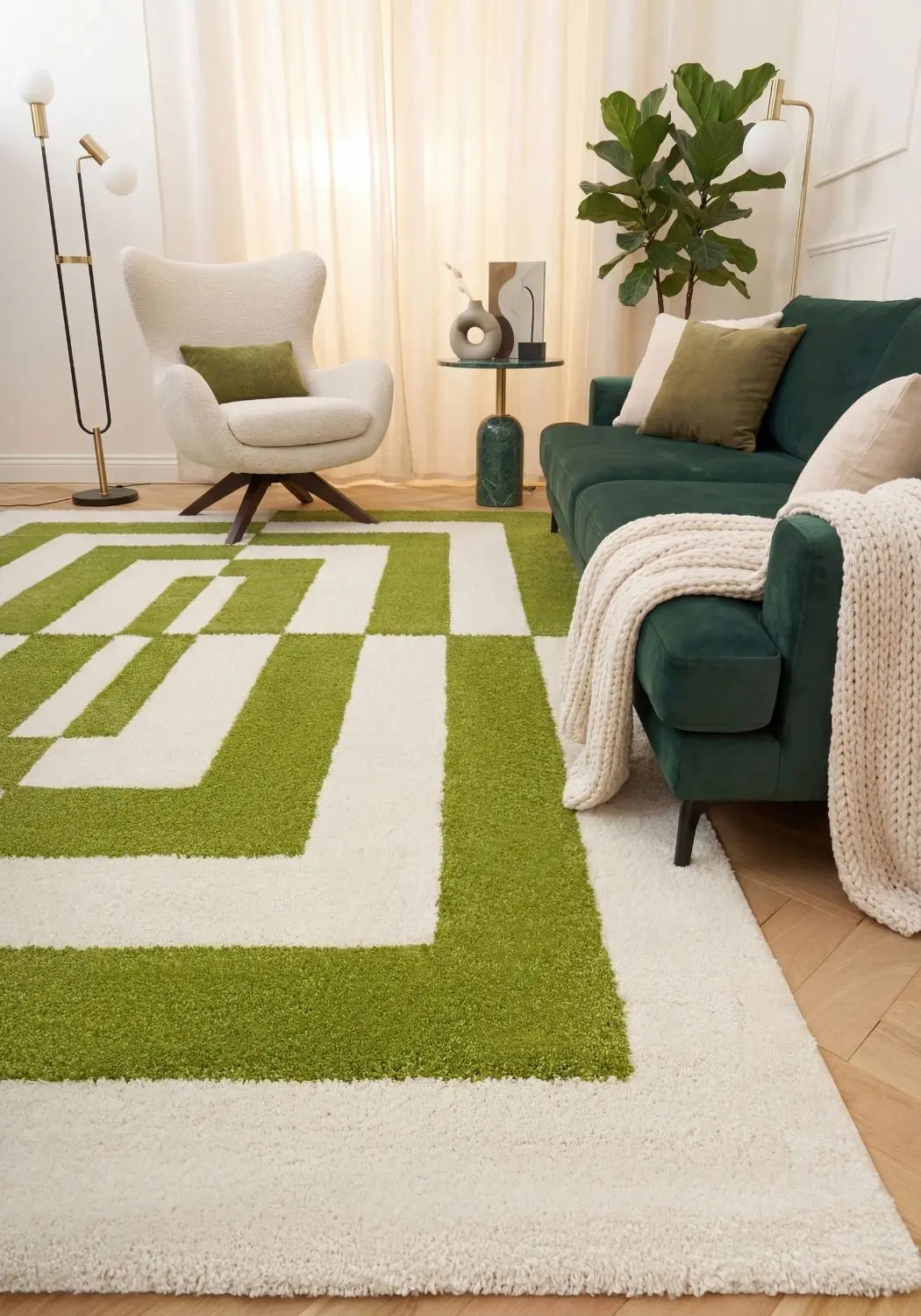 Joli Geometric Green & White Rug The Rugs