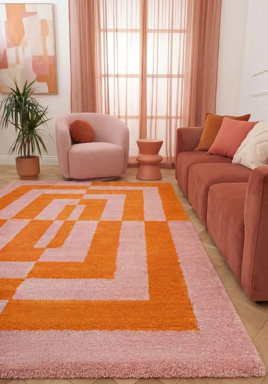 Joli Geometric Orange & Pink Rug The Rugs