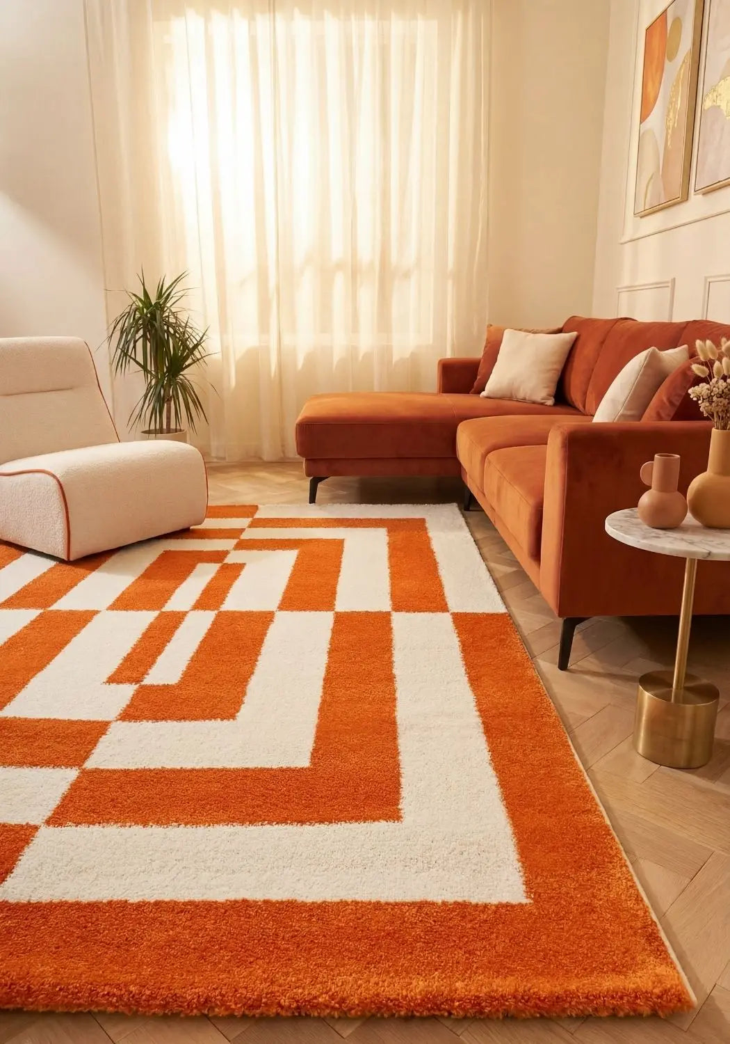 Joli Geometric Orange & White Rug The Rugs