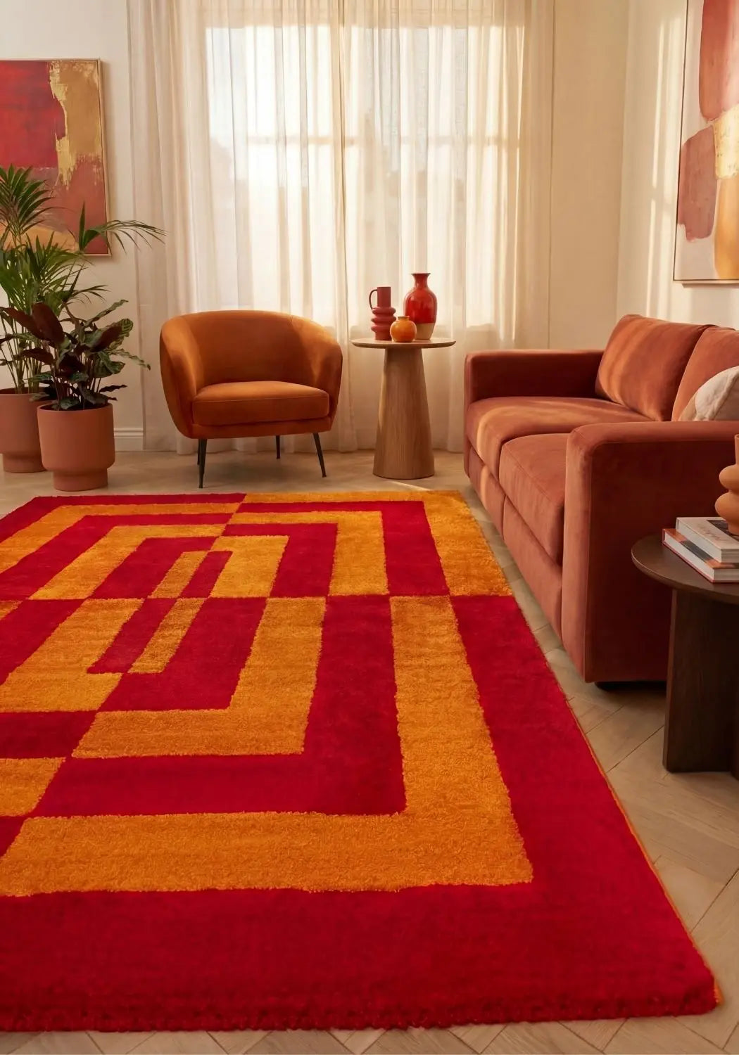 Joli Geometric Red & Orange Rug The Rugs