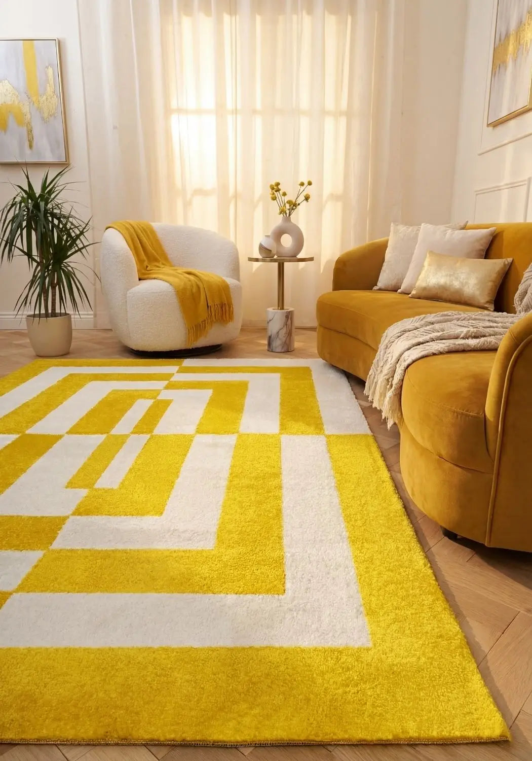 Joli Geometric Yellow & White Rug The Rugs