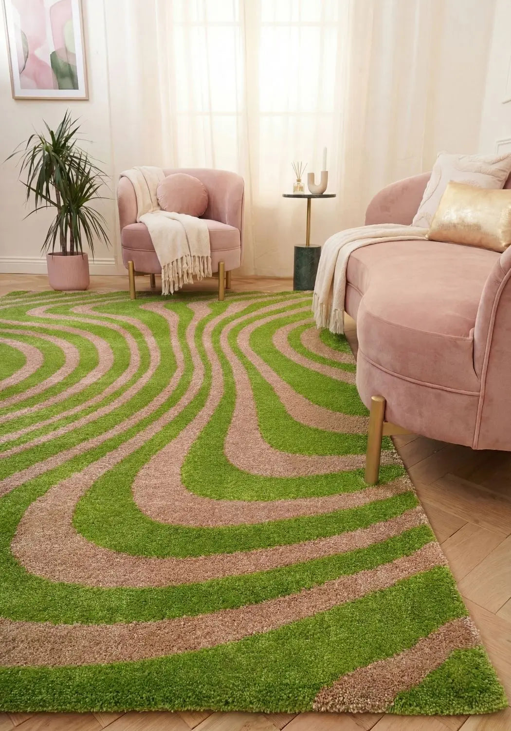 Joli Striped Green & Pink Rug The Rugs