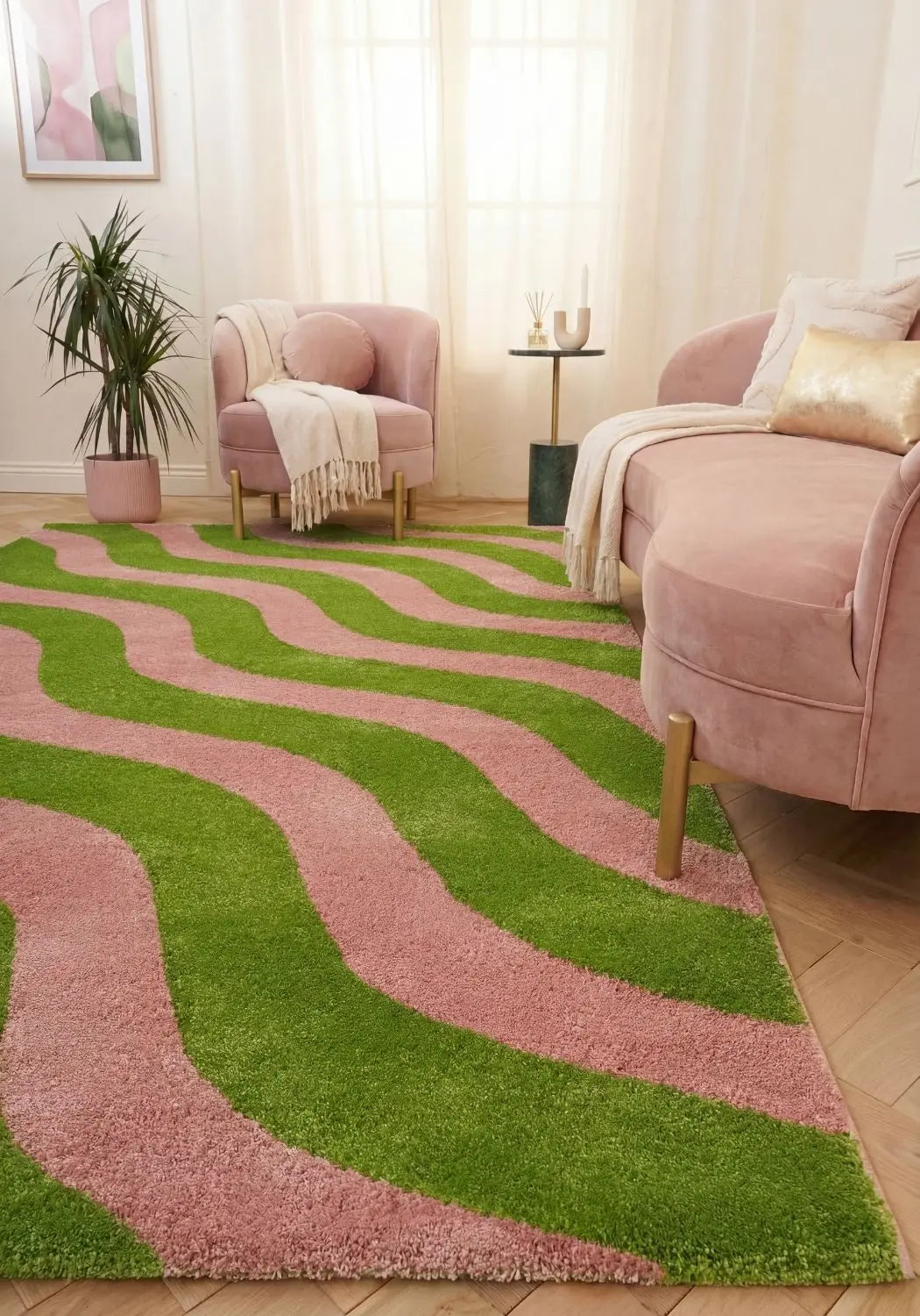 Joli Wave Green & Pink Rug The Rugs